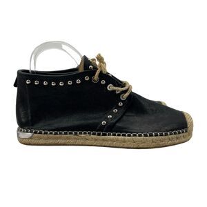 Stuart Weitzman Womens 7.5 Espadrille Bootie Black Leather Studded Jute Lace